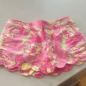 Lilly Pulitzer Pink & Yellow Floral Scallop Hem Shorts